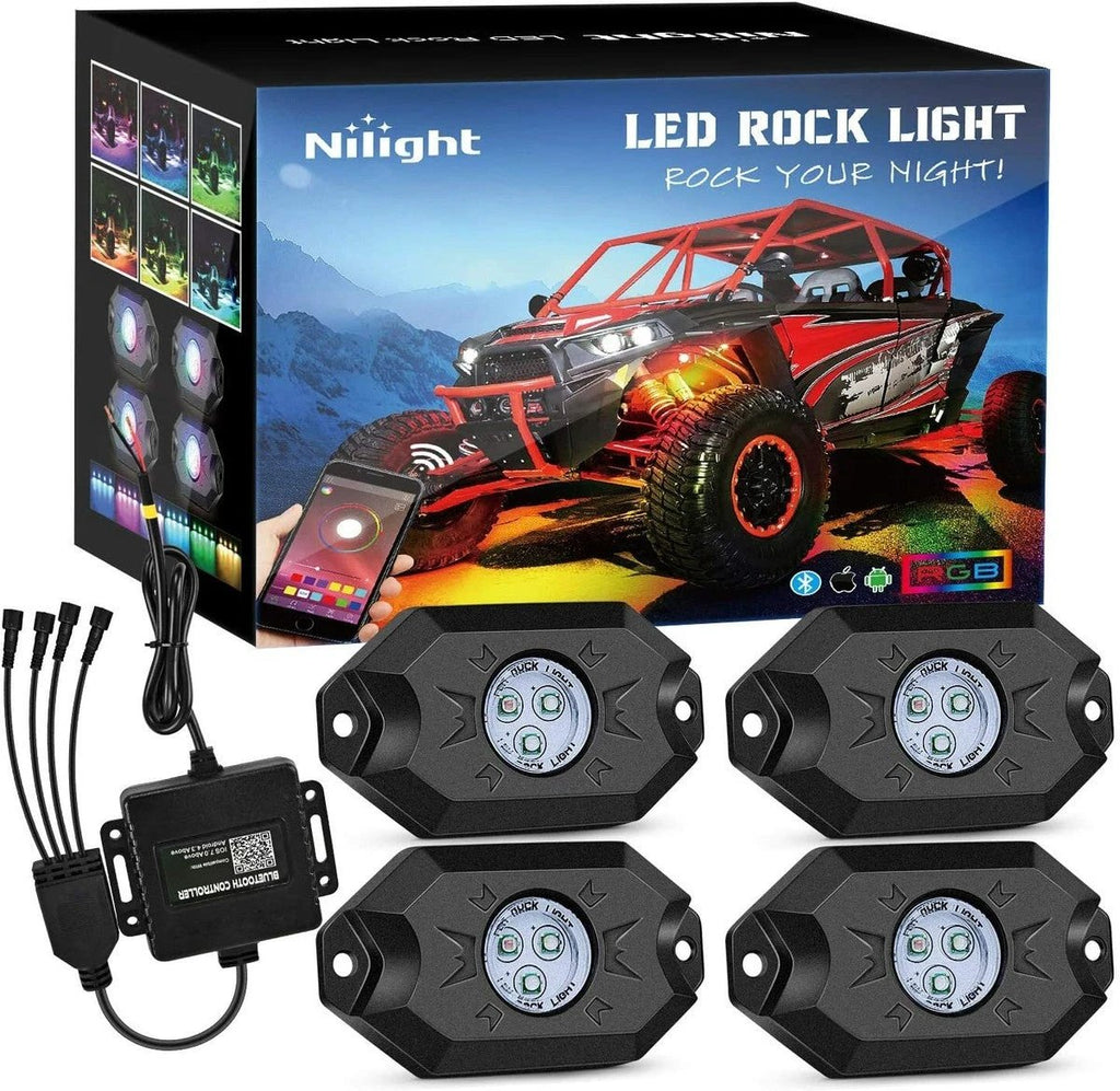 M.A.M Auto Parts Nilight 4 pods RGB LED Rock Lights Kit Underbody Lights w/ Remote for Truck ATV - Light Bars ATV/UTV ACCESSORIES