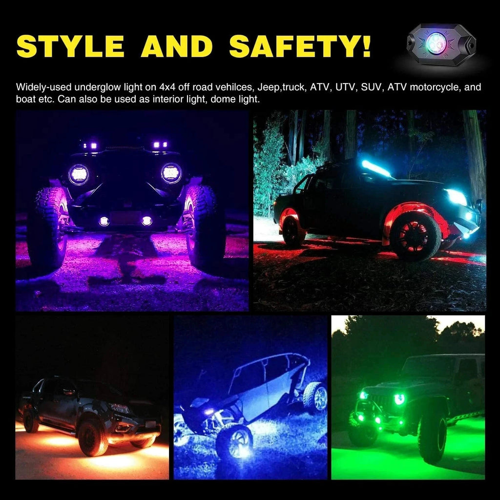 M.A.M Auto Parts Nilight 4 pods RGB LED Rock Lights Kit Underbody Lights w/ Remote for Truck ATV - Light Bars ATV/UTV ACCESSORIES
