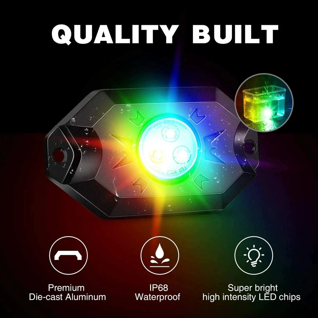M.A.M Auto Parts Nilight 4 pods RGB LED Rock Lights Kit Underbody Lights w/ Remote for Truck ATV - Light Bars ATV/UTV ACCESSORIES