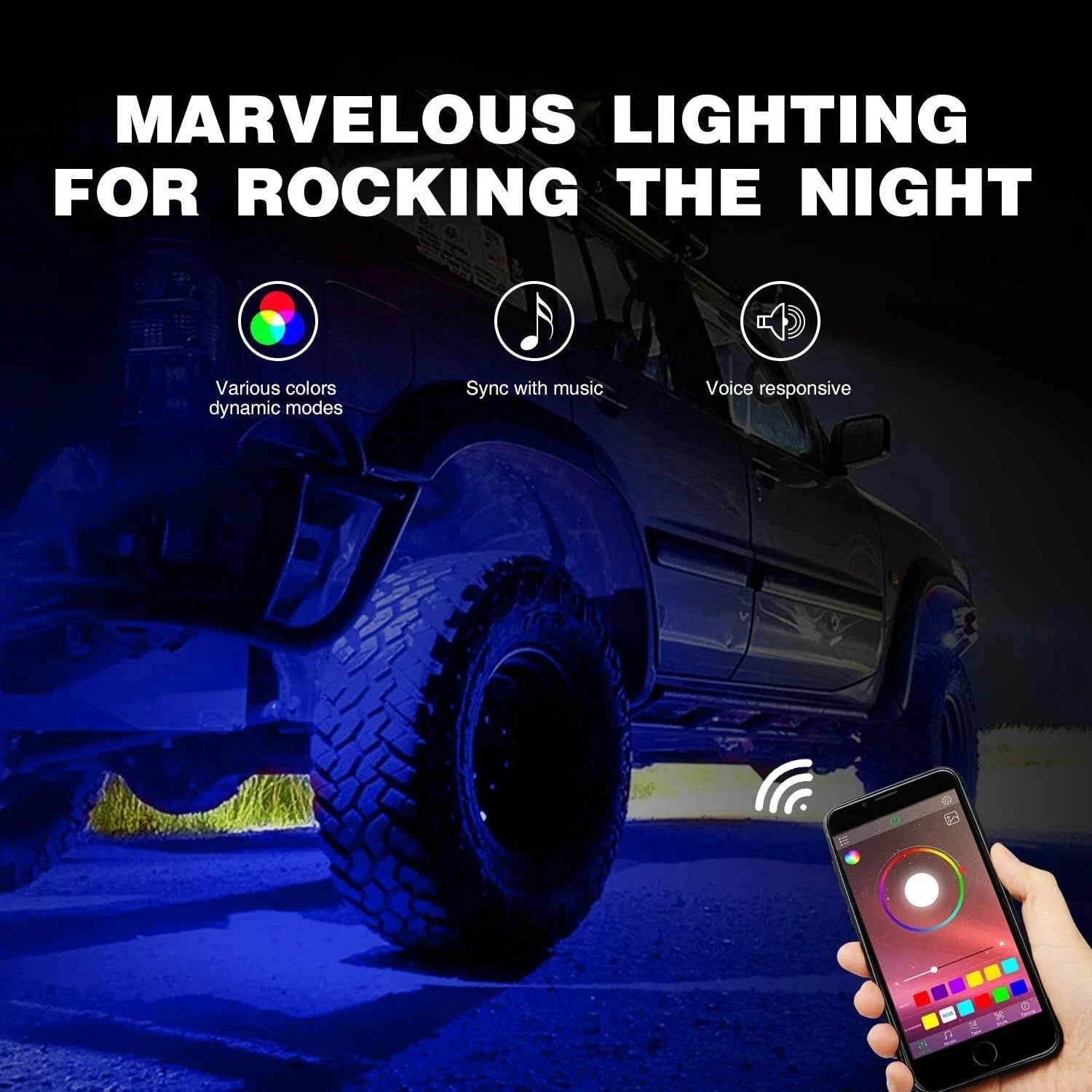 M.A.M Auto Parts Nilight 4 pods RGB LED Rock Lights Kit Underbody Lights w/ Remote for Truck ATV - Light Bars ATV/UTV ACCESSORIES