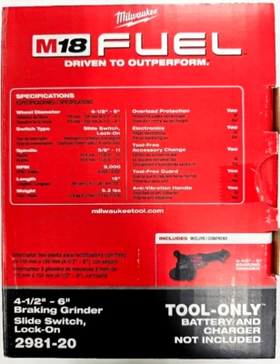 M.A.M Auto Parts Milwaukee M18 4-1/2" - 6" 18V Cut Off Cordless Grinder - Red (2981-20 ) - Angle Grinders Angle Grinder