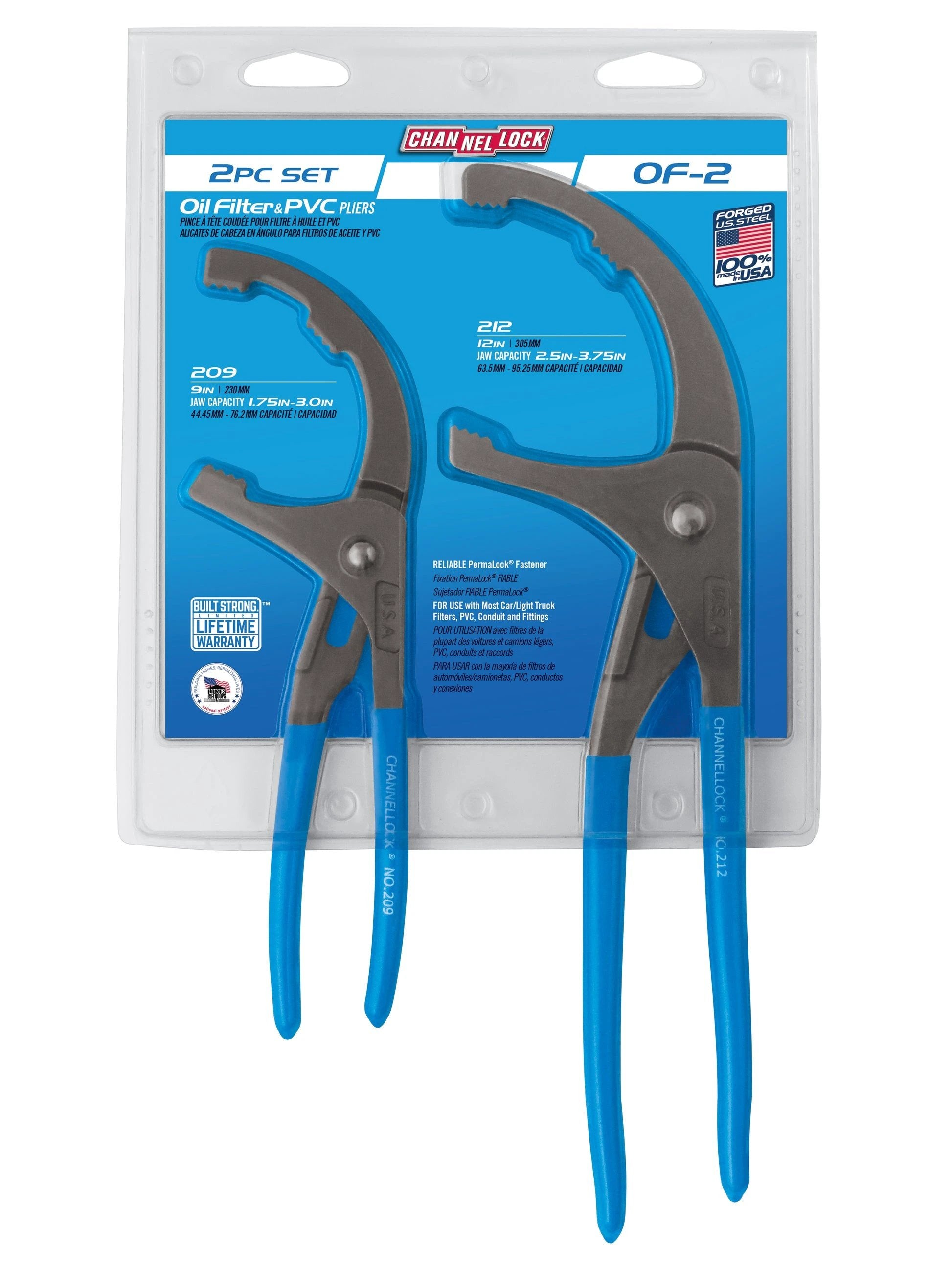 Channellock - (OF-2) 2Pc Oil Filter Wrench 2 Piece Set, 9", 12" Pliers